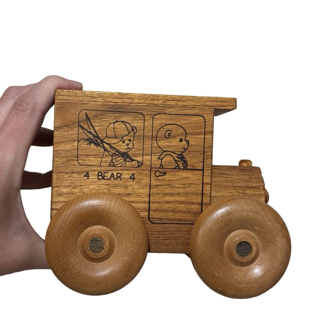 Vintage Wood Car Vehicle 80s 70s Savings Bank Piggy Bank Set Of 3 Toys - Picture 4 of 16